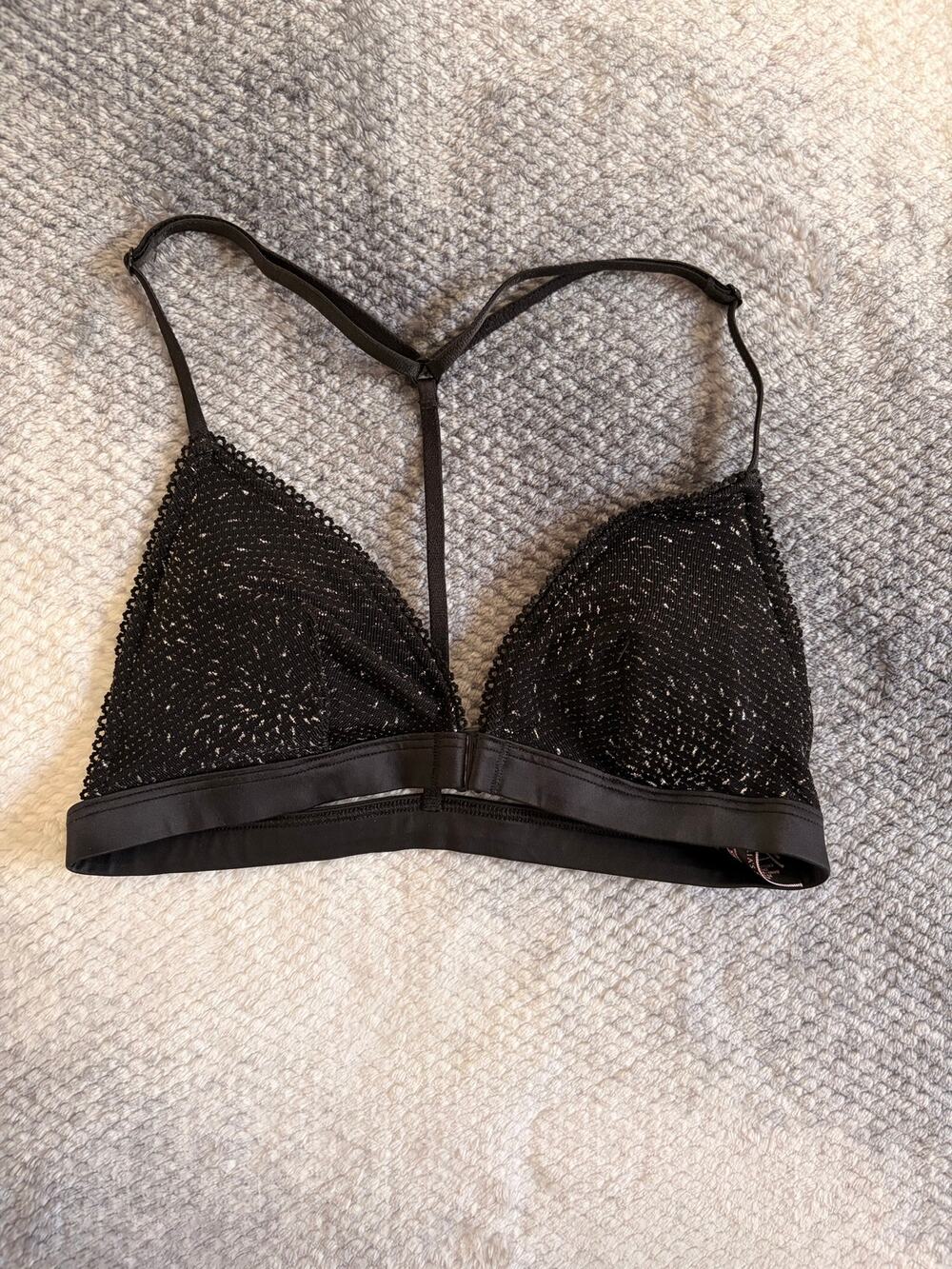 Victoria's Secret Black Sparkle Triangle Bralette Padded Thin Strap Bra Size XS